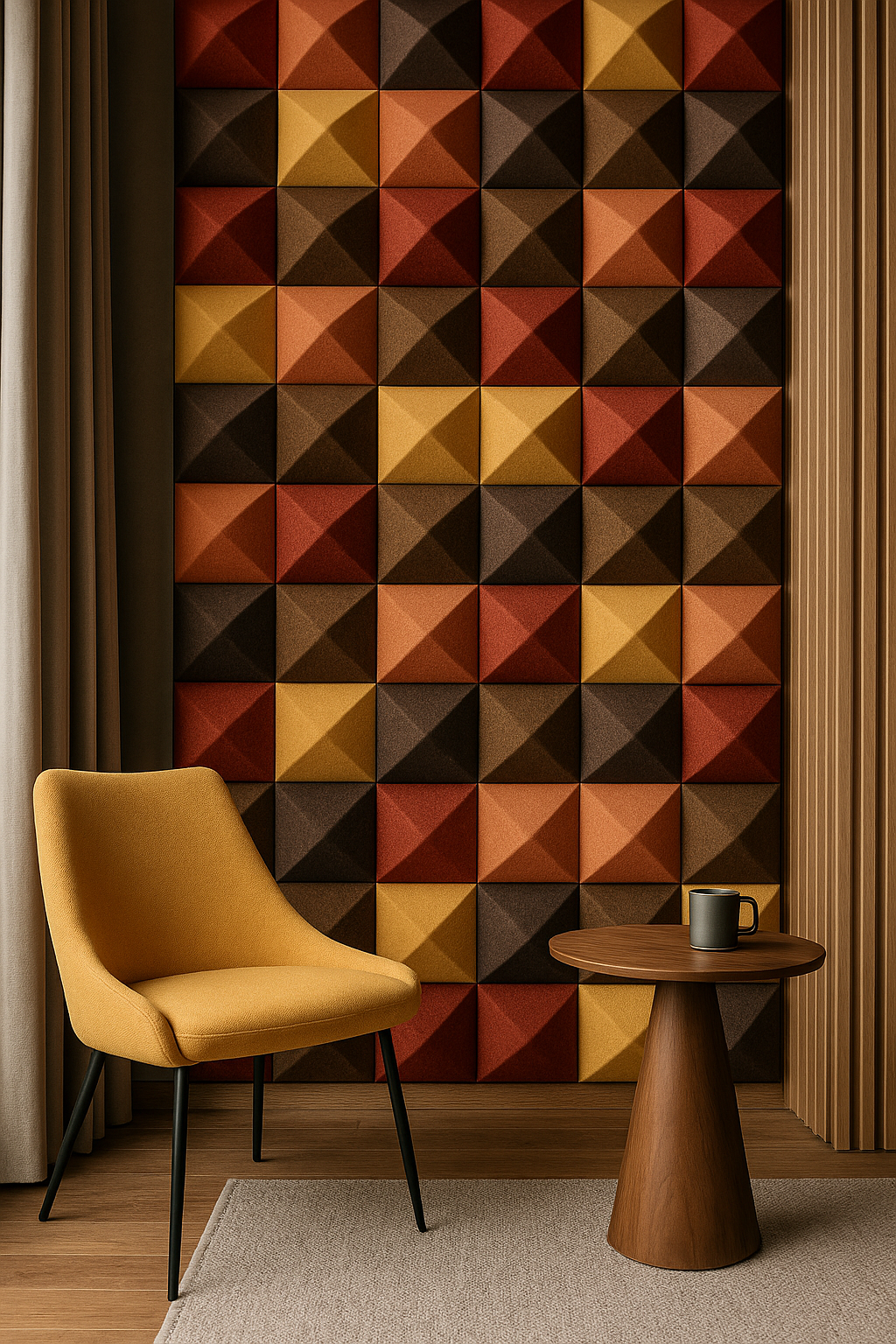 Modern acoustic wall panel with layered geometric design
