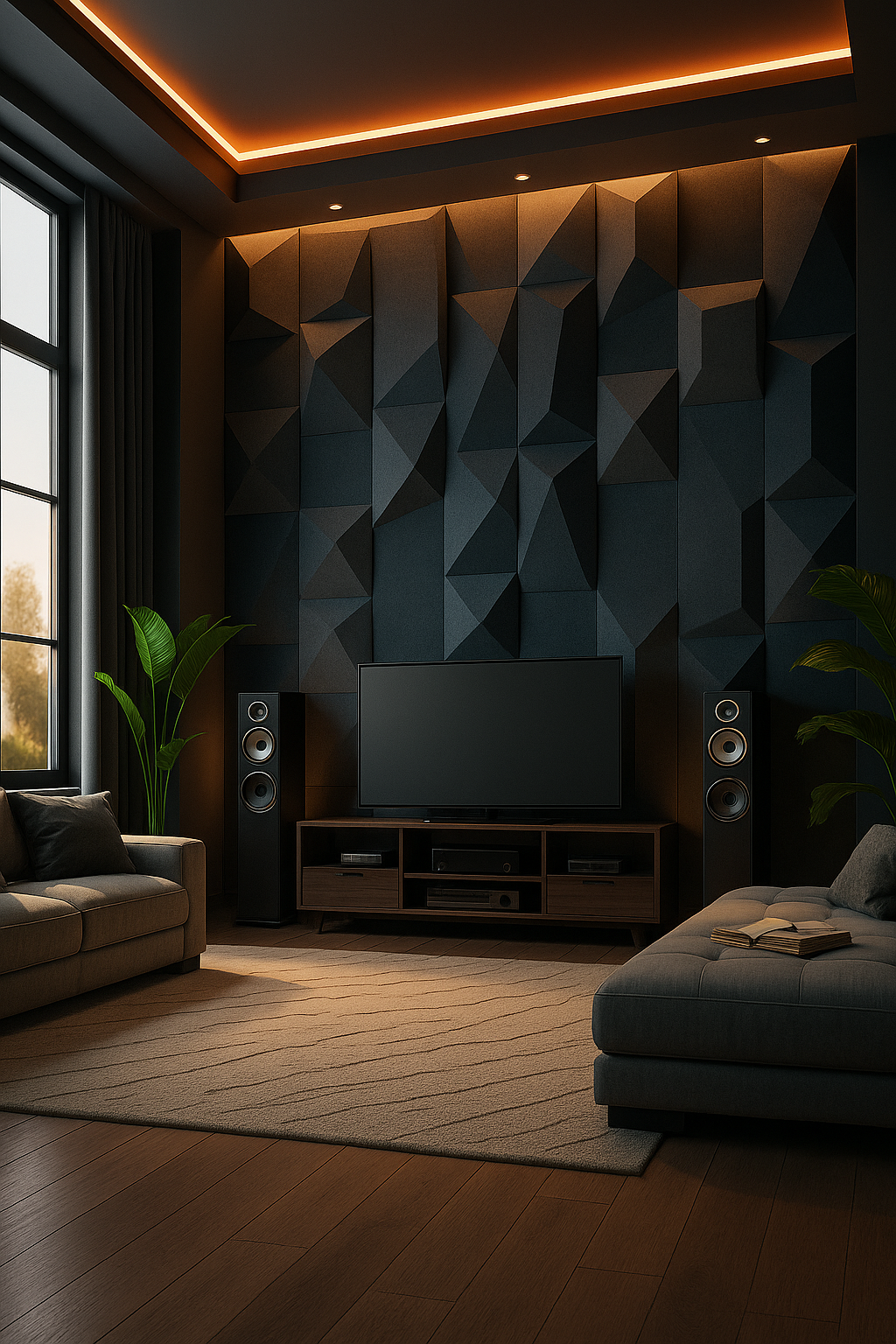 Modern acoustic wall panel with layered geometric design