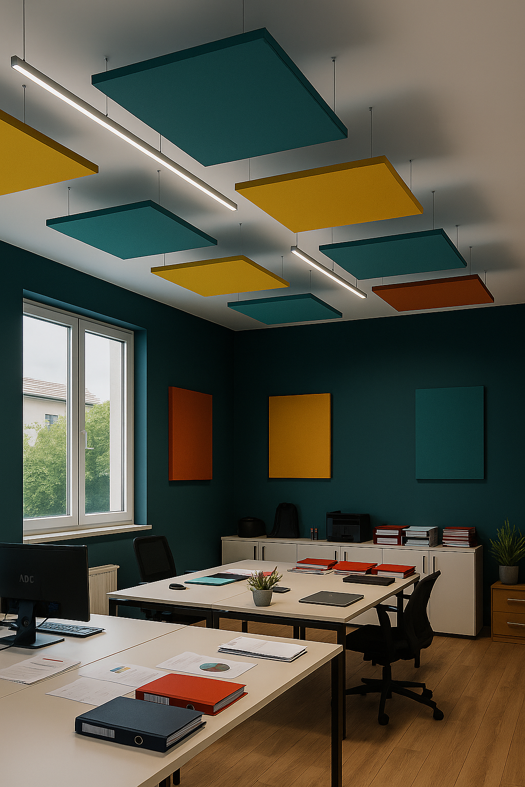 Modern acoustic wall panel with layered geometric design