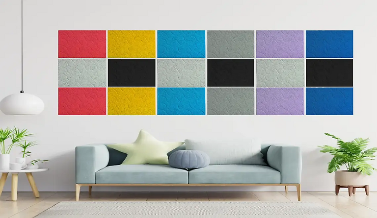 Colorful Diagonal Squares Wood Wool Acoustic Panels for Modern Living Room Soundproofing