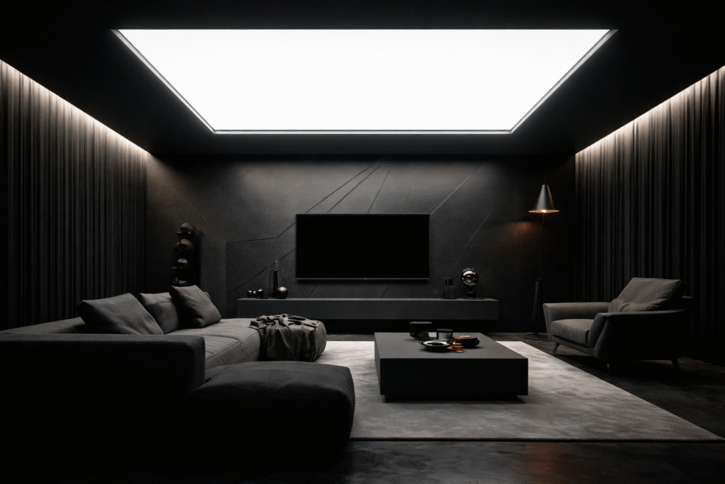 تصميم سقف مشدود داخلي بإضاءة ناعمة